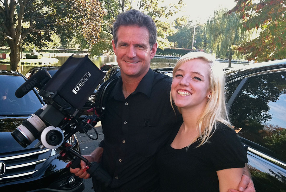 Tom and daughter Mia, shooting film for Honda.